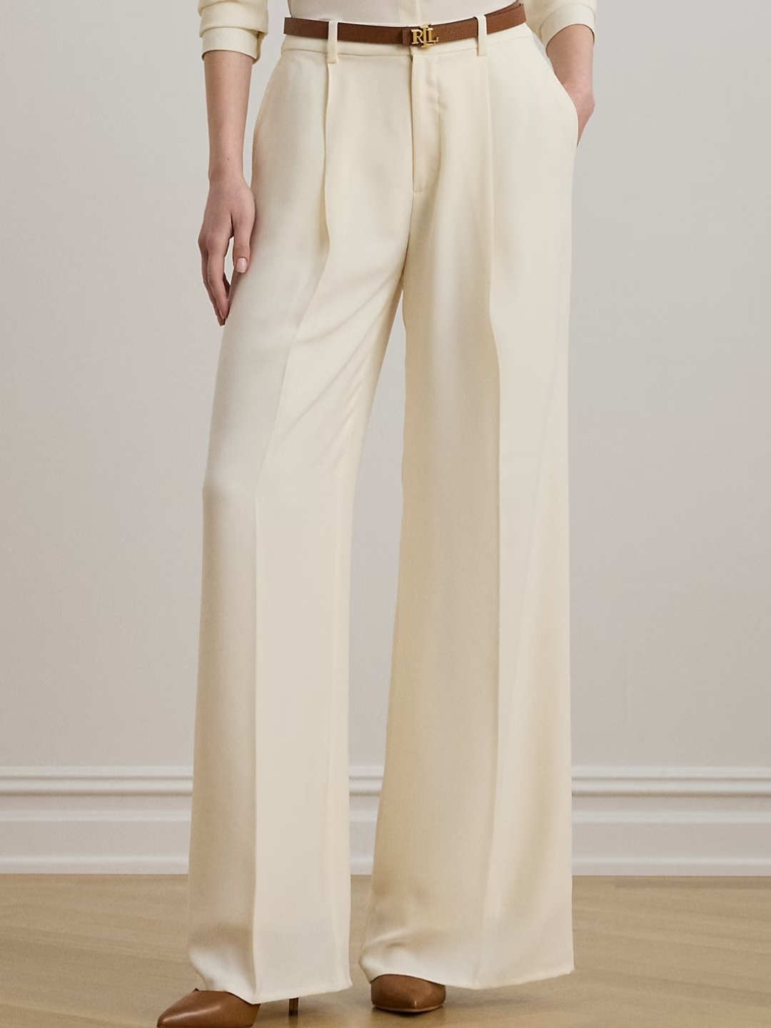 Lauren Ralph Lauren Women's Double-Faced Georgette Wide-Leg Pant Winter Crm #A2